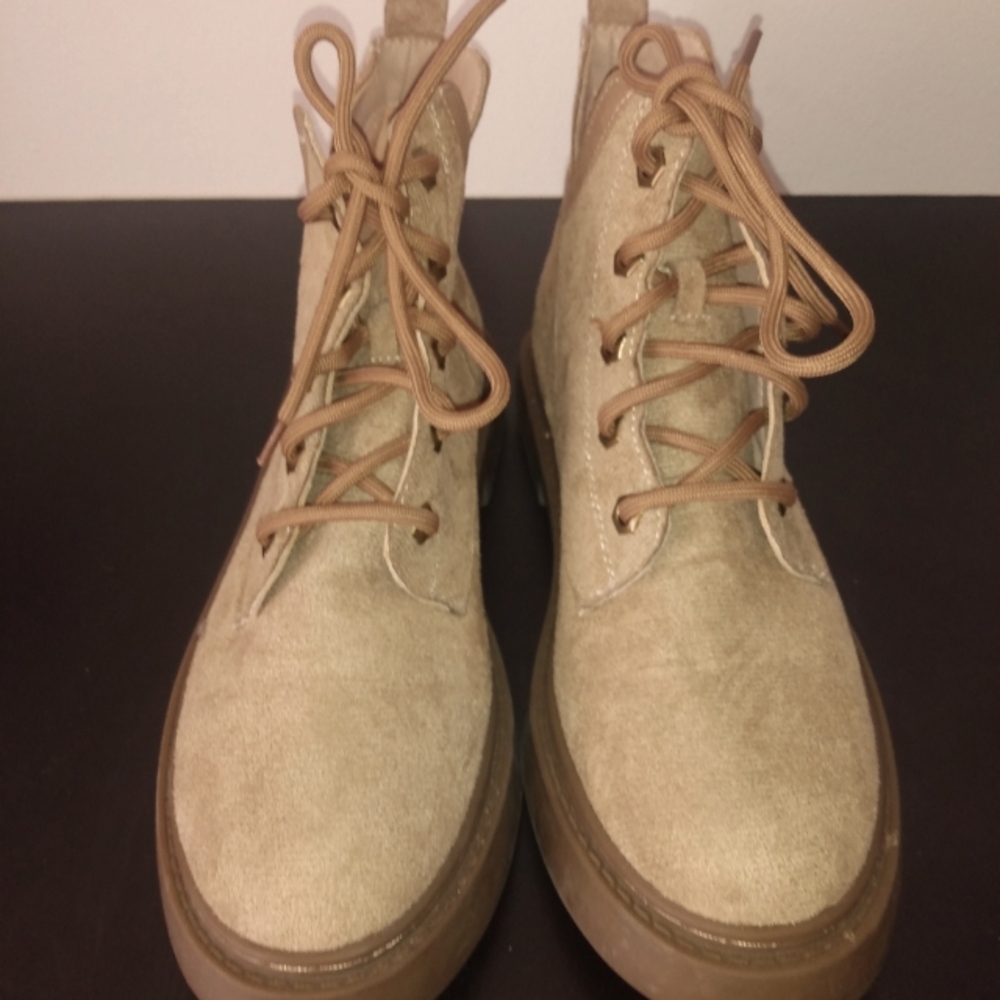 Tan Suede Lace-Up Boots Import.